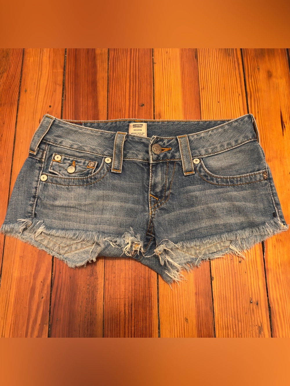 vintage white tag true religion joey cut-off low rise zip-up micro shorts